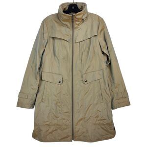COLE HAAN Jacket Womens Medium Beige Casual Outdoor Full-Zip Hooded Tall Coat